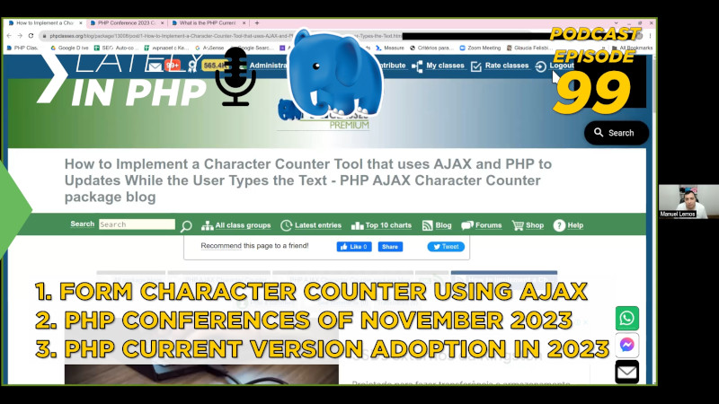 PHP Current Version Adoption in 2023, AJAX Character Counter, PHP Conferences of November - 11 minutes - Lately in PHP 99